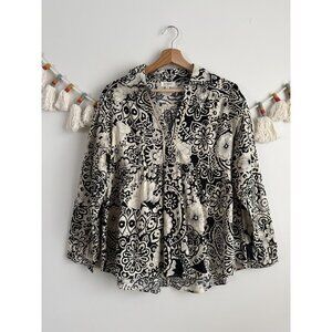 Umgee Paisley V-Neck Long Sleeve Babydoll Top Peasant Feminine Cottage Boho M